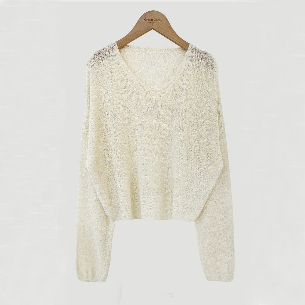 Women's Loose-Fit Versatile Long-Sleeved Thin Knit Top