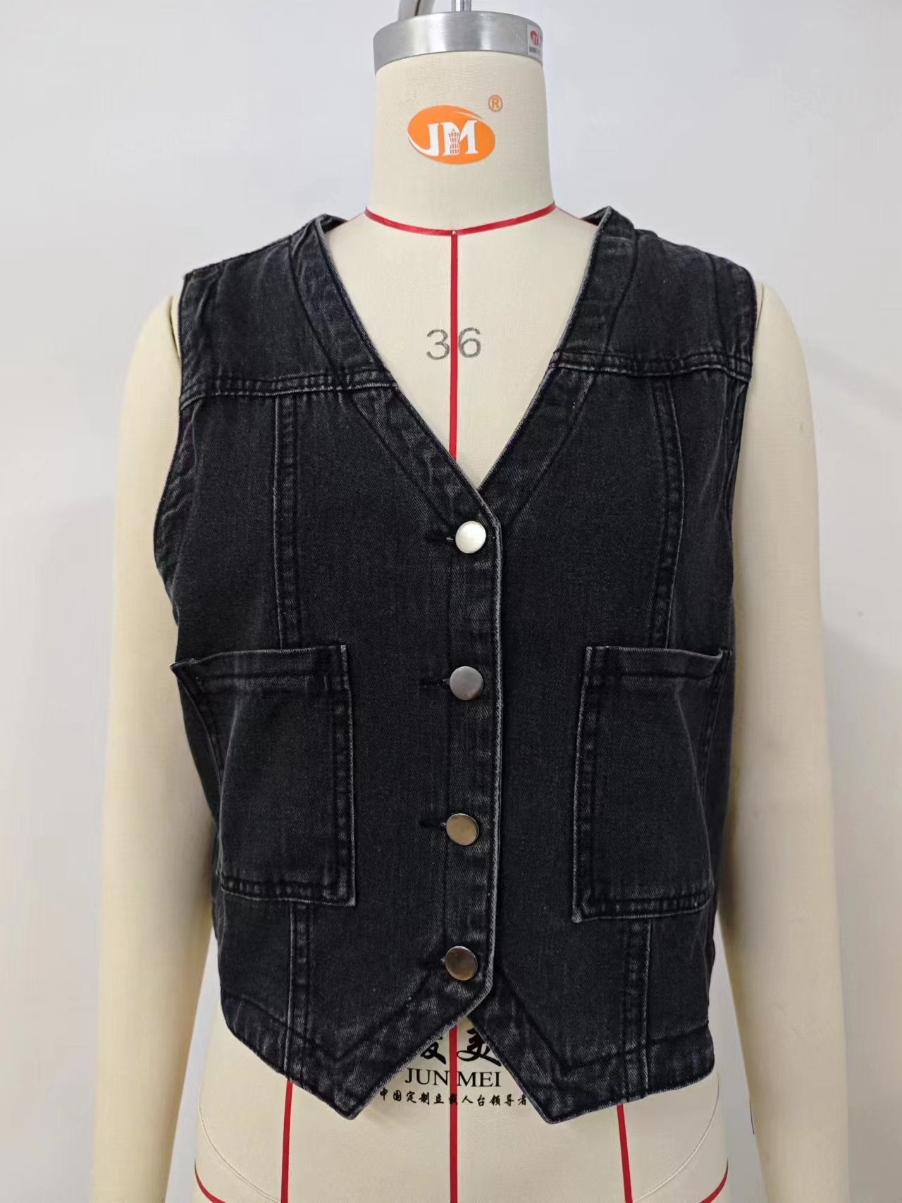 Women’s New Spring Style Collarless Washed Slim-Fit Denim Short Vest Cardigan Top
