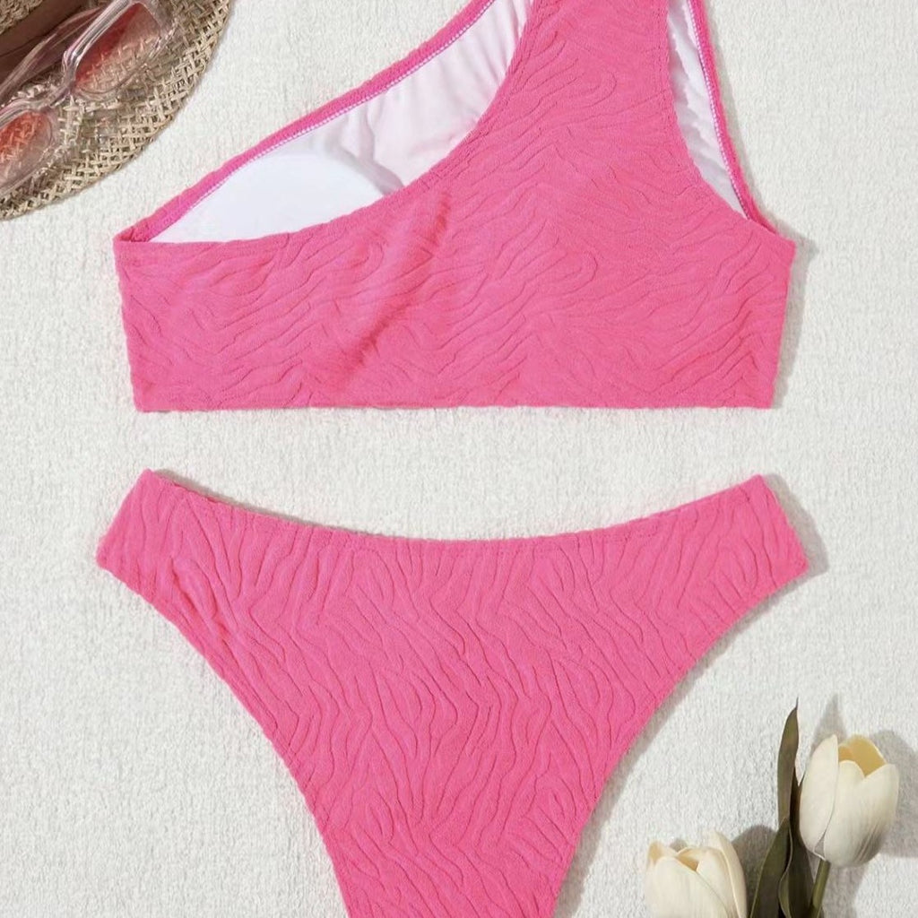 New Foreign Trade Split Towel Fabric Shoulder Hollow Fashion Bikini