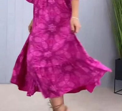Summer New Printed V Neck Elegant Dress for Women