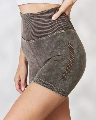 Women's Zenana Washed Wide Waistband High Waist Shorts