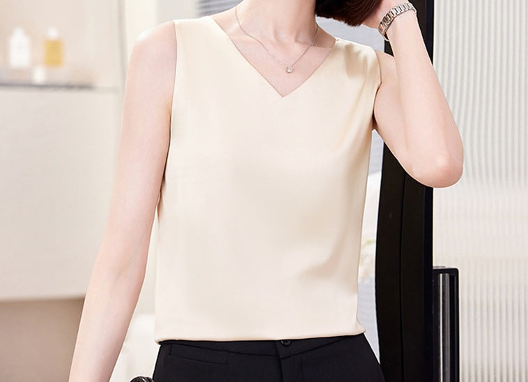 Women's Elegant V-Neck Sleeveless Vest Top - Lightweight Spring & Summer Layering Blouse