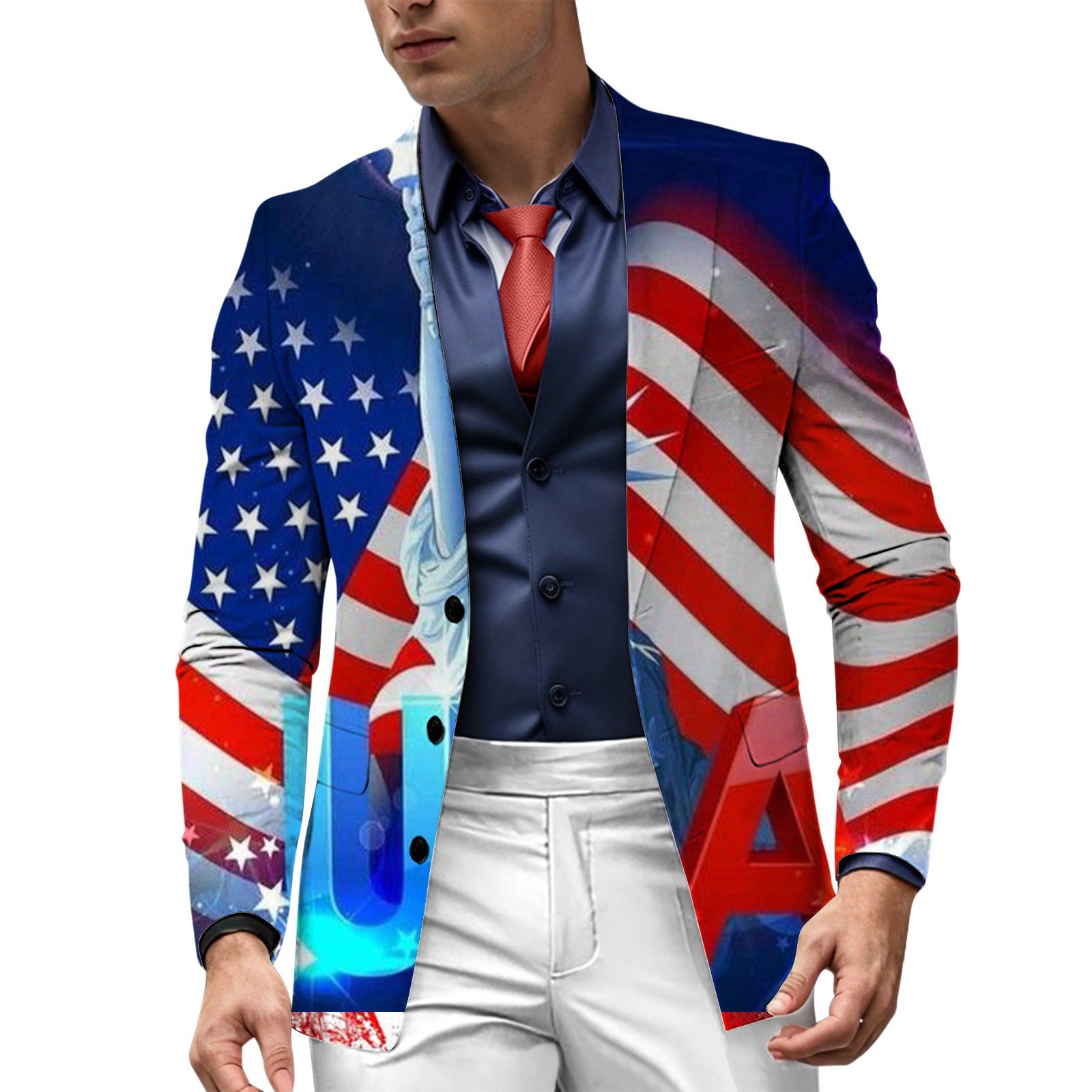 Men’s 3D Printed US Flag Casual Suit Set