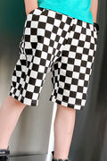 Kids Boys New Fashionable Waistband Half-Assed Elastic Belt Plaid Pattern Summer Trendy Casual Sports Handsome Five-Point Pants