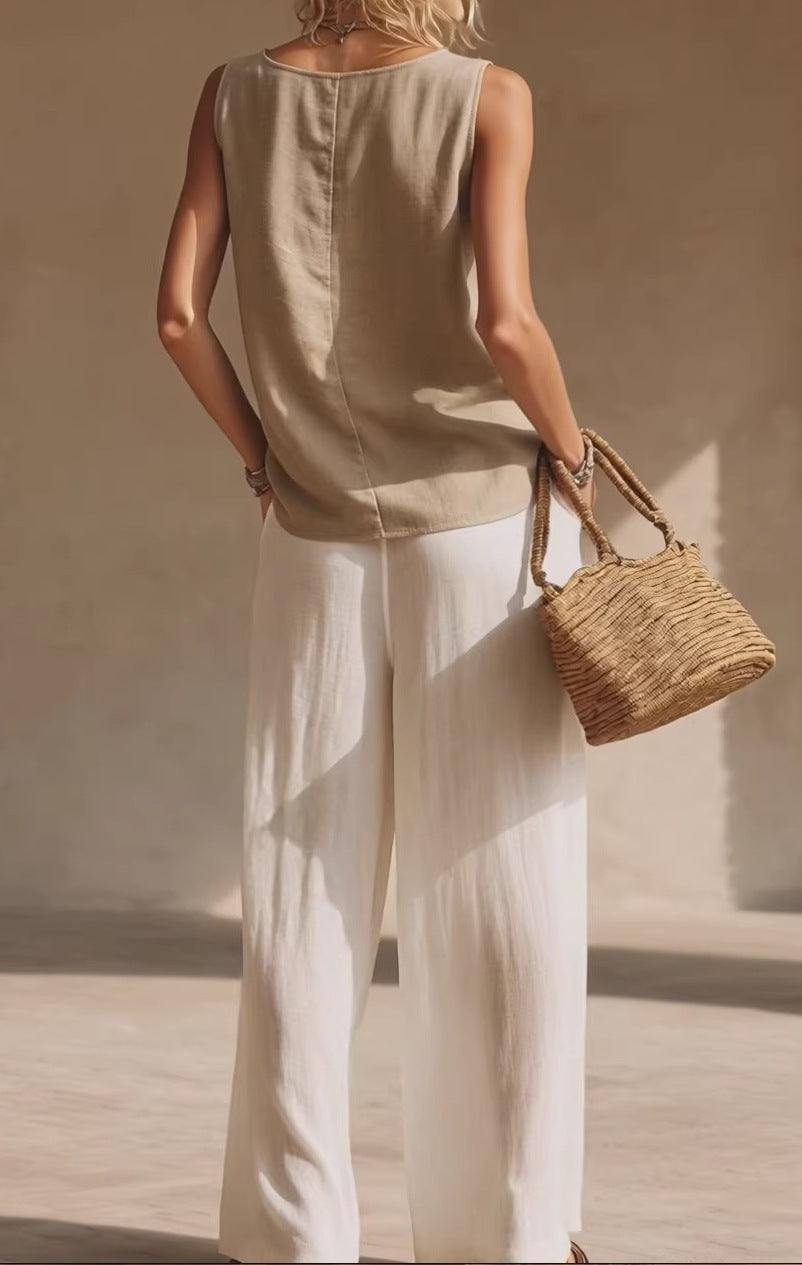 Women's Spring & Summer Front-Button Cardigan Top and Pants Two-Piece Outfit Set