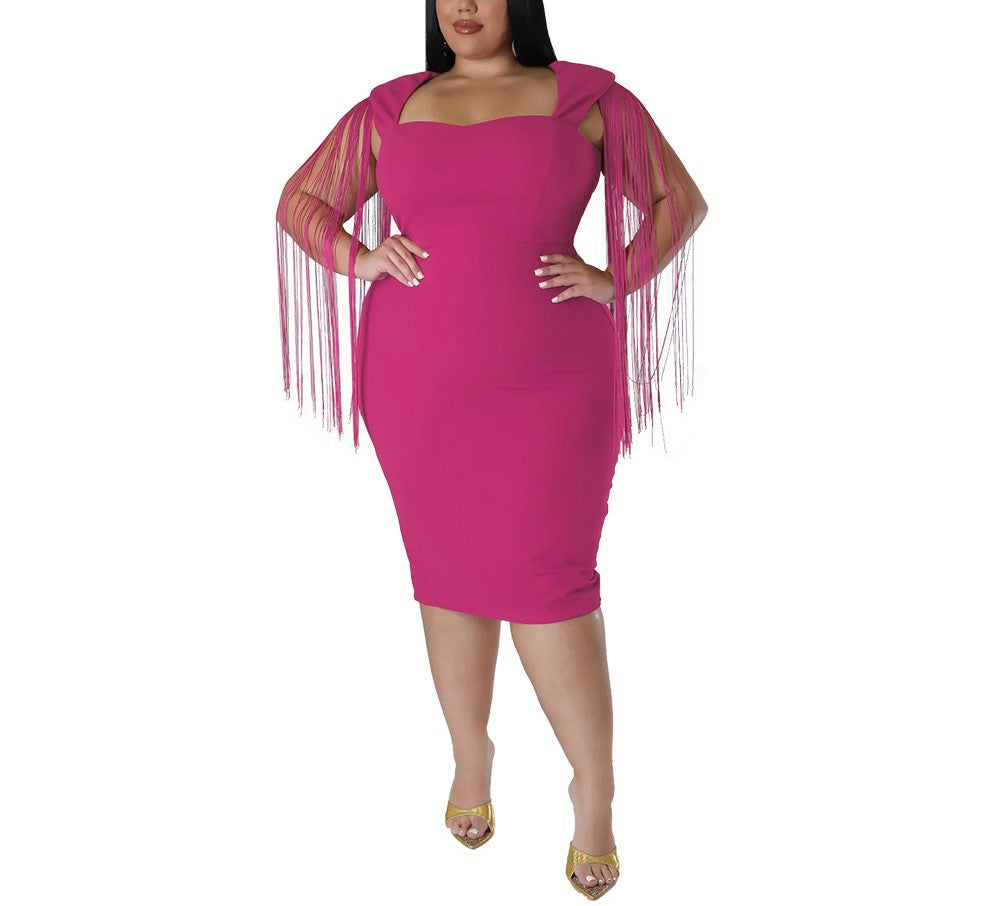Plus Size Tassel Sleeveless Slim Dress – Elegant & Stylish Women's Party Dress