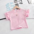 Girls Summer Short-Sleeved T-Shirt – Baby Lace Horn Sleeve Love Solid Color Top - RAC26JP5465BATT