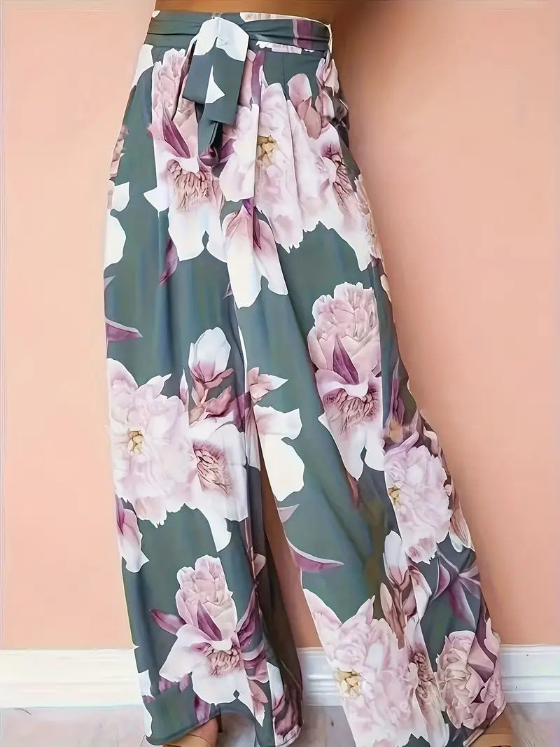 Women's Plus Size Printed Wide Leg Pants – Casual Loose Fit Comfortable Trousers