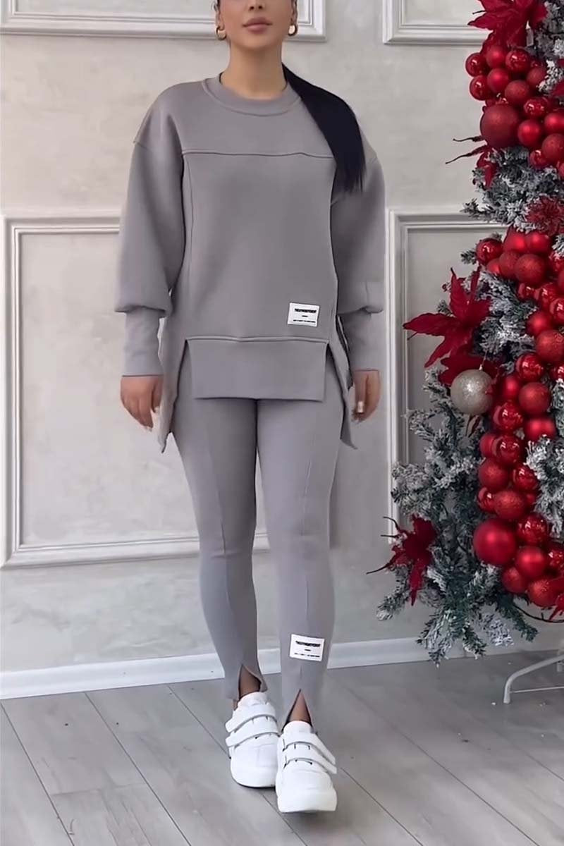 Women's Irregular Long-Sleeve Printed Sweatshirt and Matching Leggings 2-Piece Set