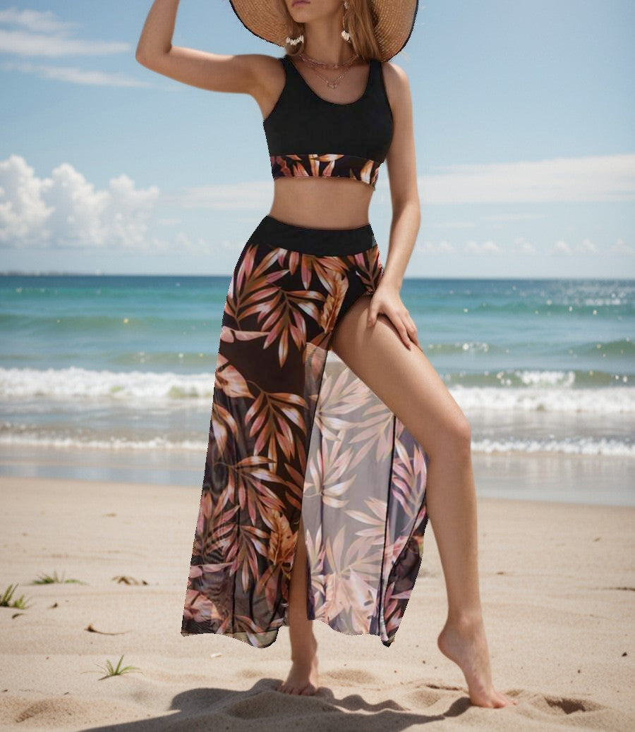 New Style Bikini with Mesh Maxi Skirt - 3-Piece Women's Swimsuit Set