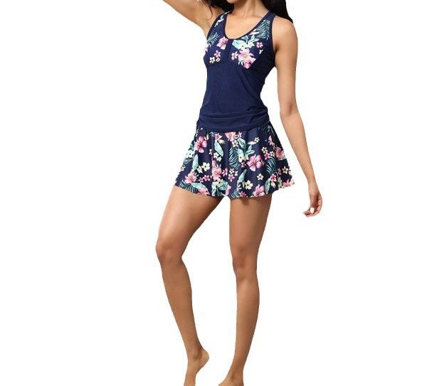 New Digital Print Cross Shoulder Strap Slim Split Swimsuit for Women