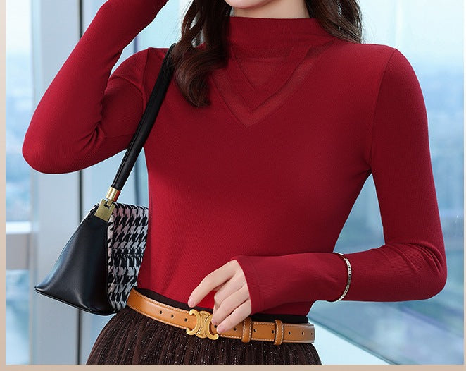 Women's Slim-Fit Long-Sleeve Knit Top - Comfortable Inner Layer
