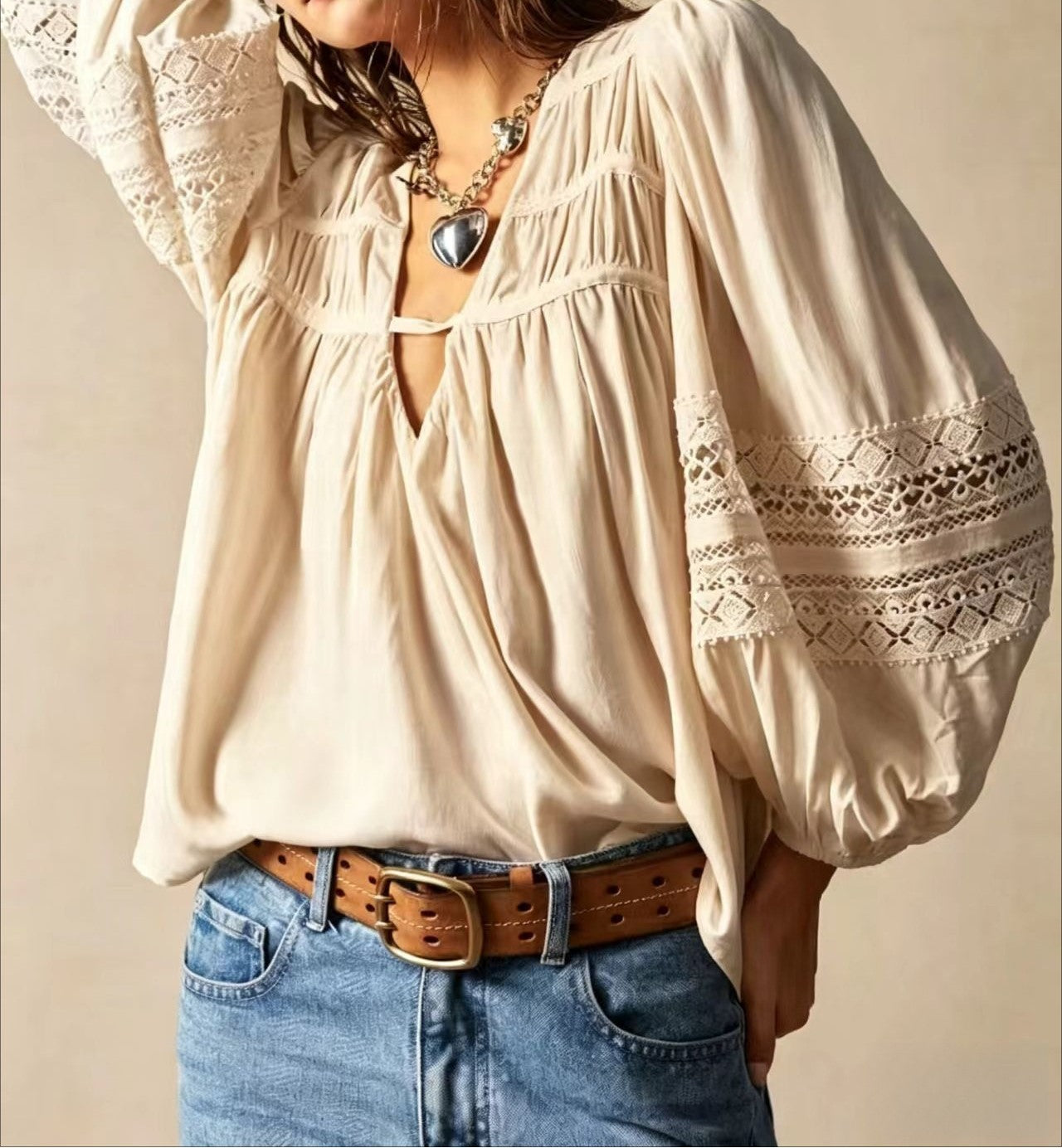 Bohemian Style Casual Solid Color Woven Top for Women – Relaxed Fit Everyday Fashion Blouse