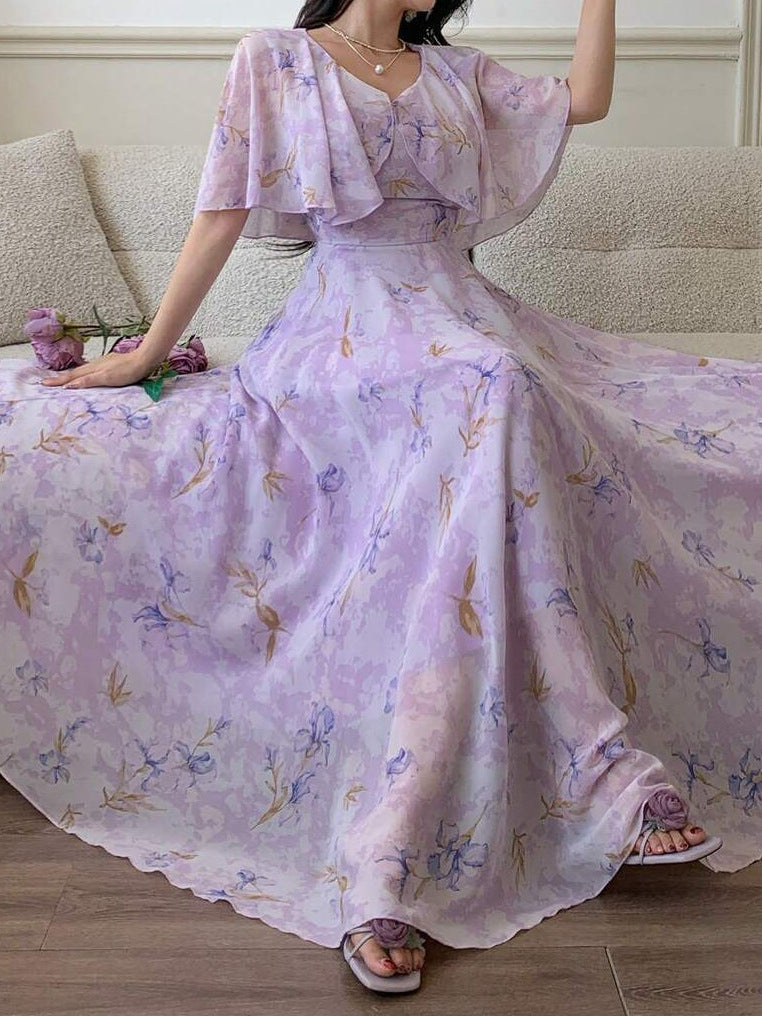 Women's V-Neck Elegant Summer Long Dress – Flowing Fairy-Inspired Maxi Dress with Comfortable Fit