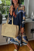 Women's Autumn Printed V-Neck Long Sleeve Loose Casual Dress
