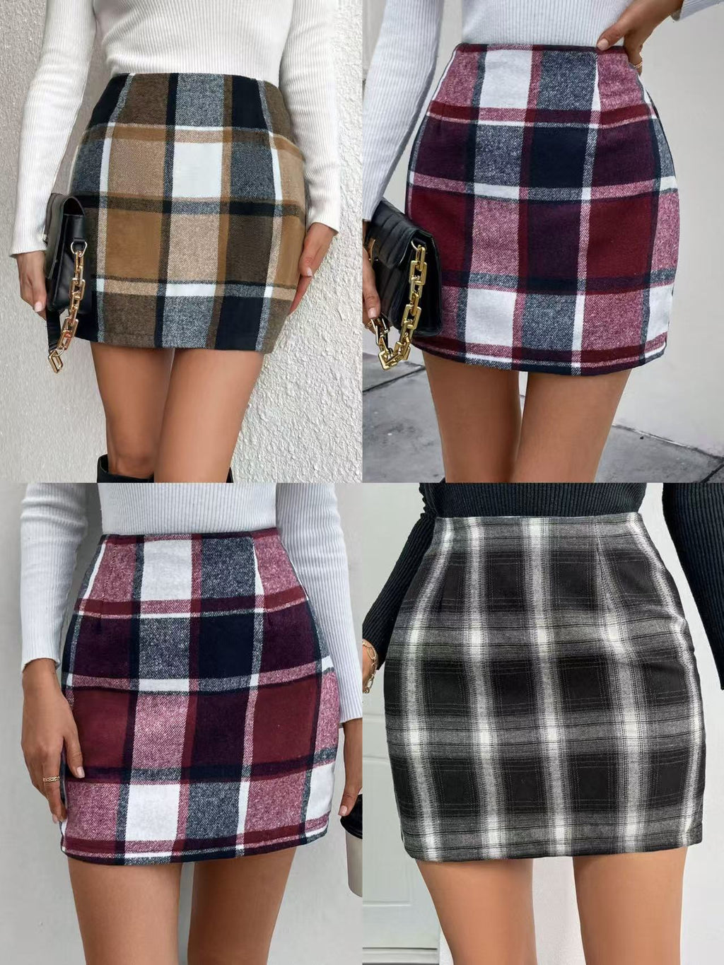 Women's Autumn & Winter Plaid Mini Skirt – Casual High Waist Straight Fit Short Skirt for Everyday Wear