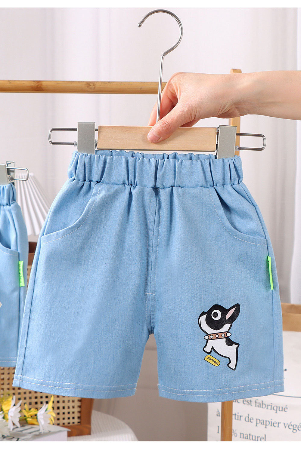 Kids Boys New Fashionable Waistband Half-Assed Elastic belt Solid Color,Letter Pattern Summer Casual Thin Denim Shorts