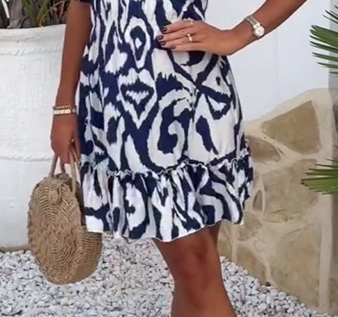 Women's Elegant Printed Bubble Sleeve Dress