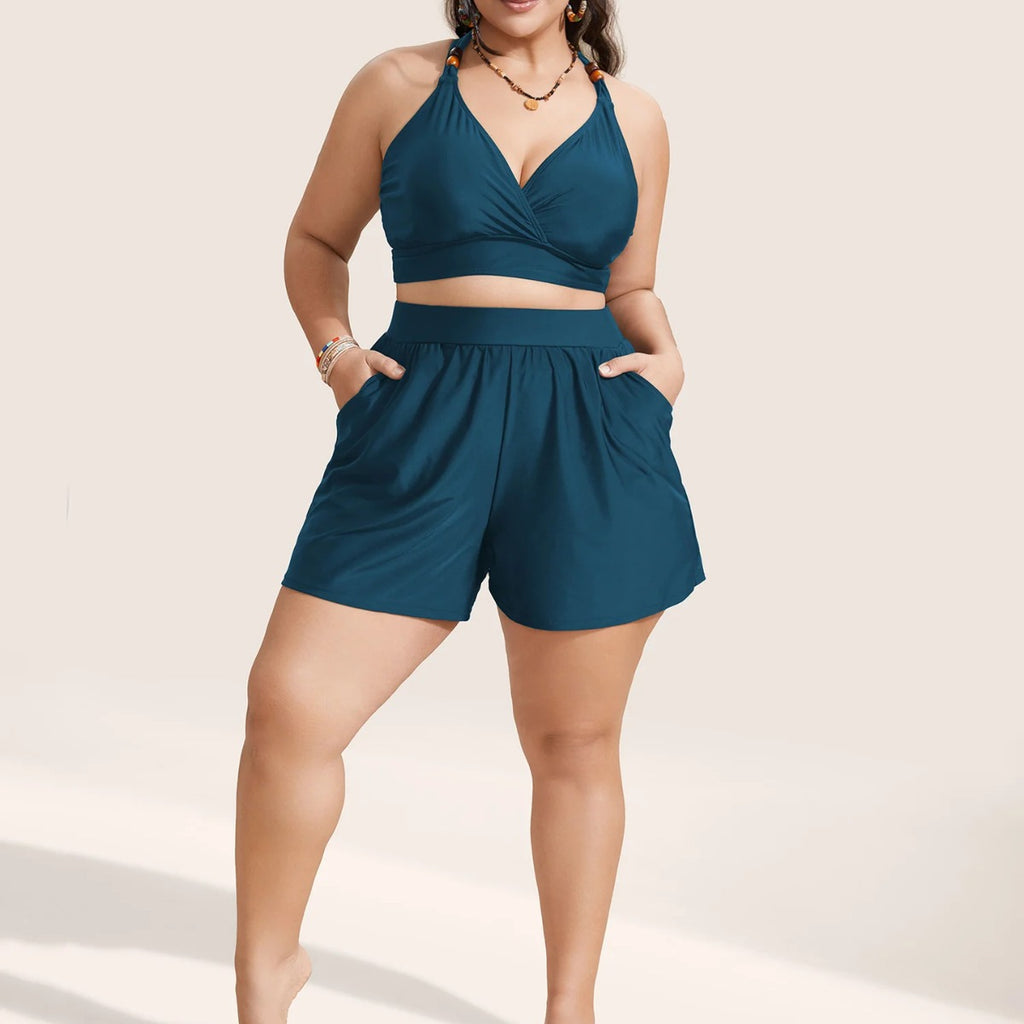 Plus Size Bikini Swimsuit for Women – Two-Piece Quick-Drying Swimwear Set with High-Waist Bottom