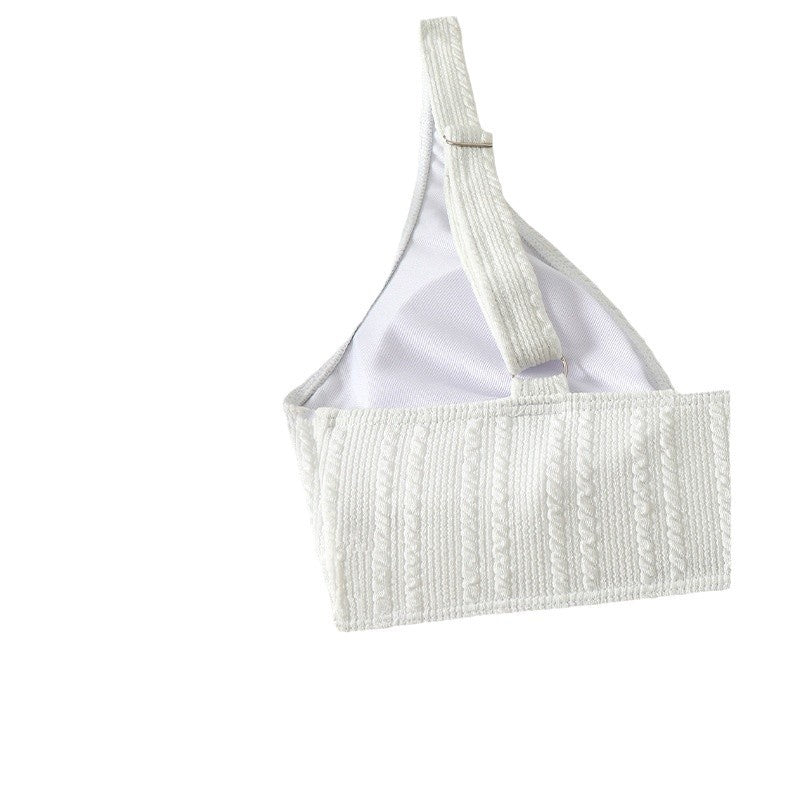 New Solid Color Backless Deep V Neck Bikini with Shoulder Straps and Split Design