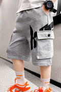 Kids Boys New Fashionable Middle Waist Elastic Belt Letter Pattern Summer Casual Comfortable Side Pockets Stylish Cropped Pants