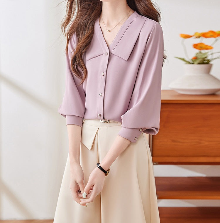 Women's Autumn Elegant Satin Commuter Shirt - Celebrity-Inspired Style