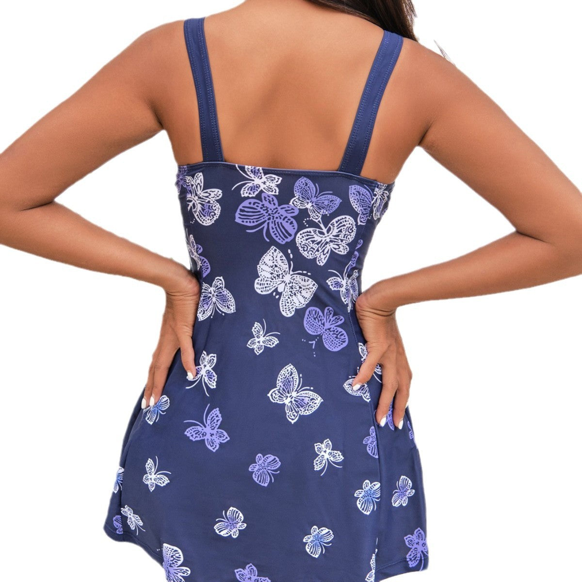 Butterfly Print Double Shoulder Strap Tankini Triangle Two-Piece Swimsuit