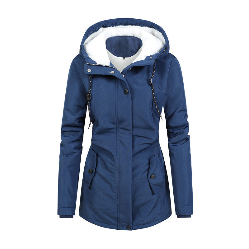 Autumn and Winter Zipper Imitation Silk Cotton Mid-Length Jacket