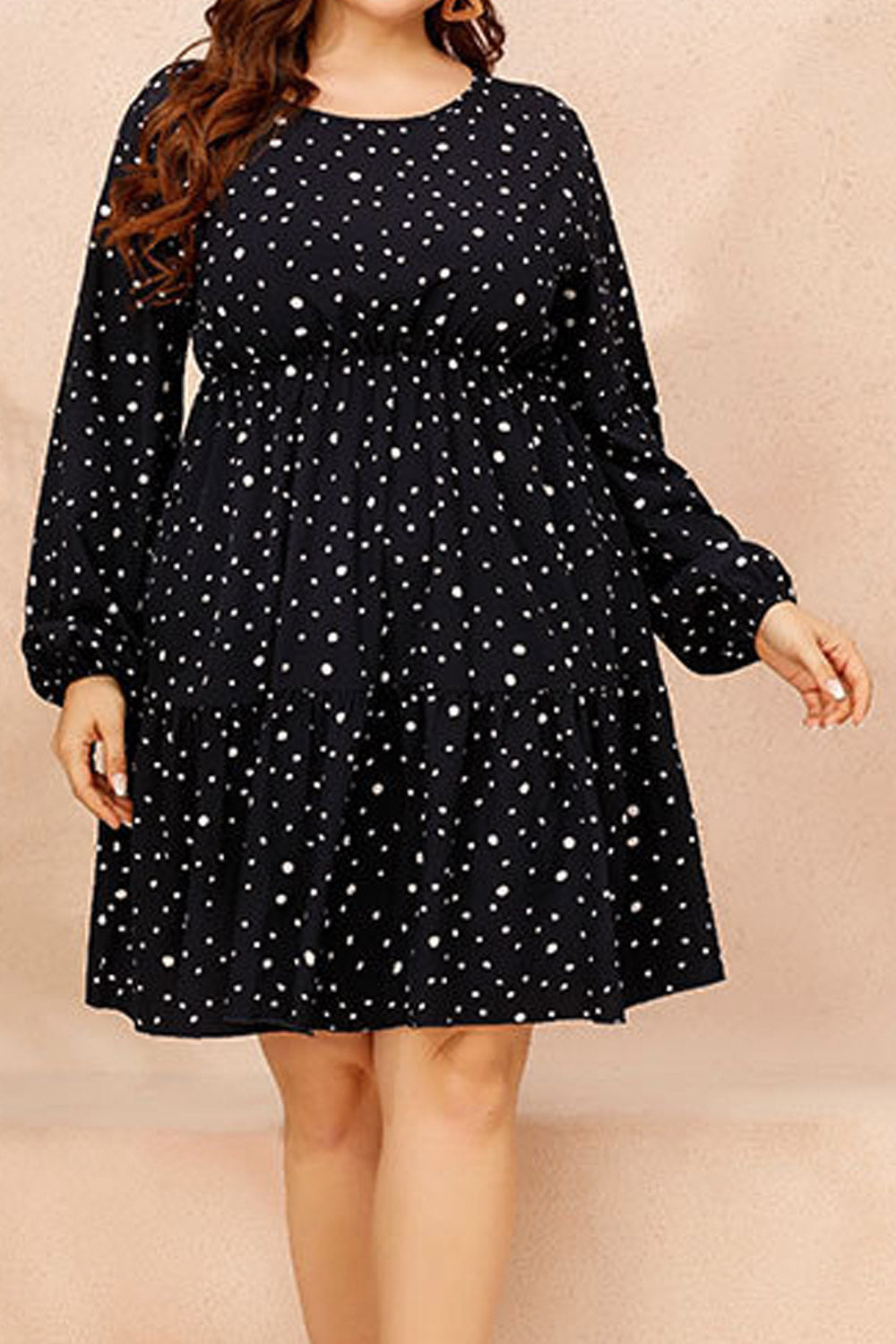 Women Plus Long Sleeve Chiffon Elastic High Waist Elegant Party Dress