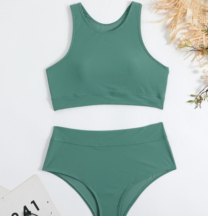New Style Solid Color Vest-Style Bikini Swimsuit for Women