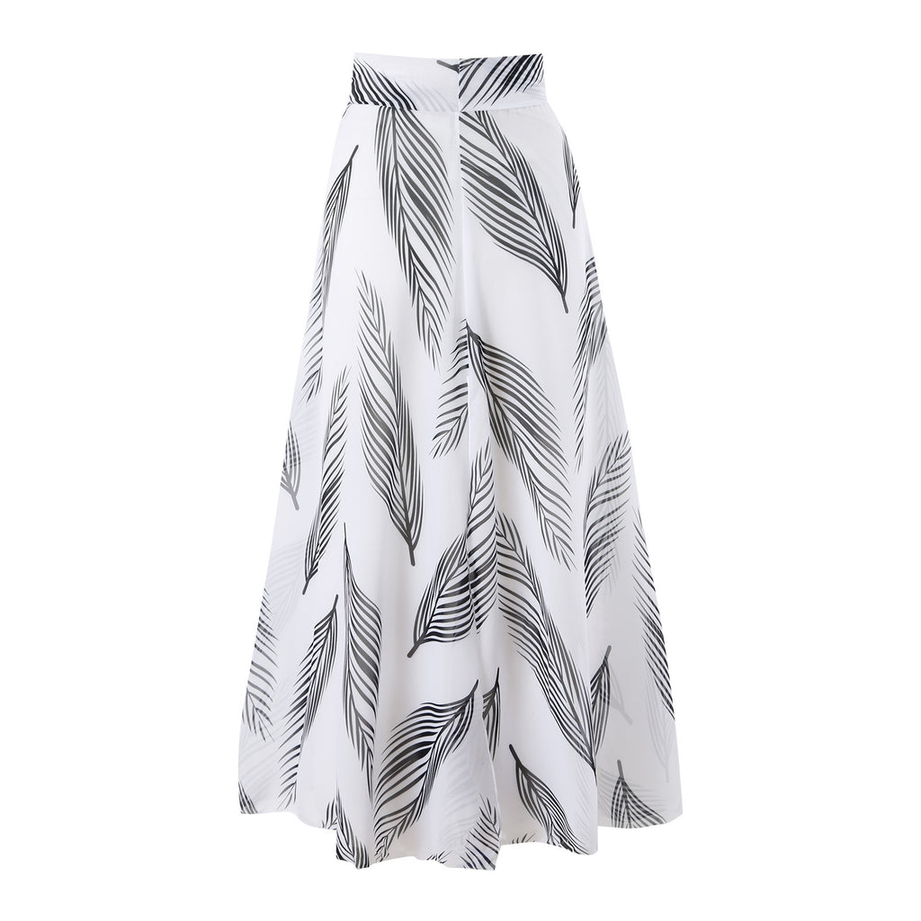 Three-Piece Skirt-Style Sunscreen Swimsuit with Feather Print - Women's Swimsuit