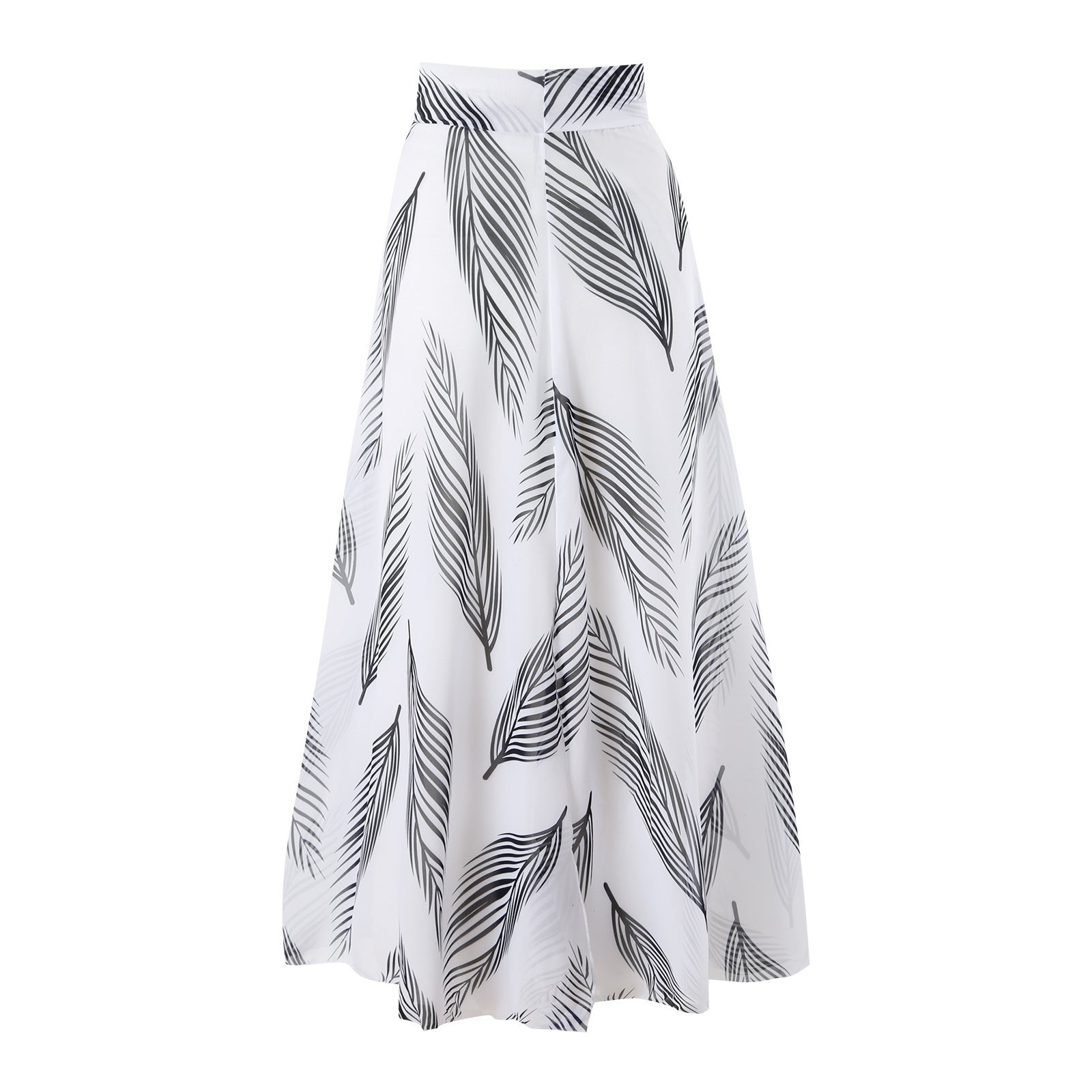 Three-Piece Skirt-Style Sunscreen Swimsuit with Feather Print - Women's Swimsuit