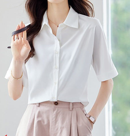 Women's Casual Light Yellow Short Sleeve Shirt - Lightweight Design