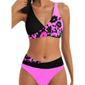 New Digital Print Cross V-Neck Bikini with High Waist Split Design