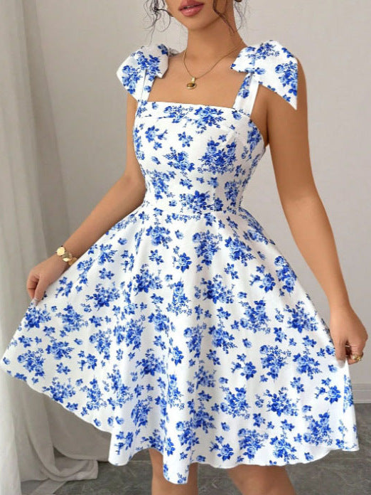 Women's Floral Print Suspender Mini Dress Casual Sleeveless A-Line Summer Short Dress