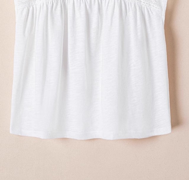 Women's Loose Lace Patchwork Square Neck Short Sleeve Blouse – Spring & Summer Casual Solid Color Top