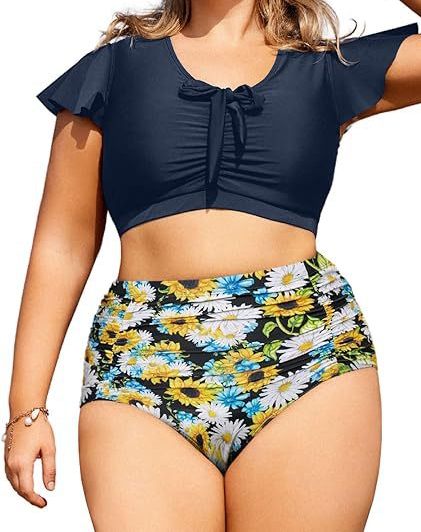 Women’s Plus Size Two-Piece Bikini Swimsuit – Drawstring Top & Split Bottom for Adjustable Comfort