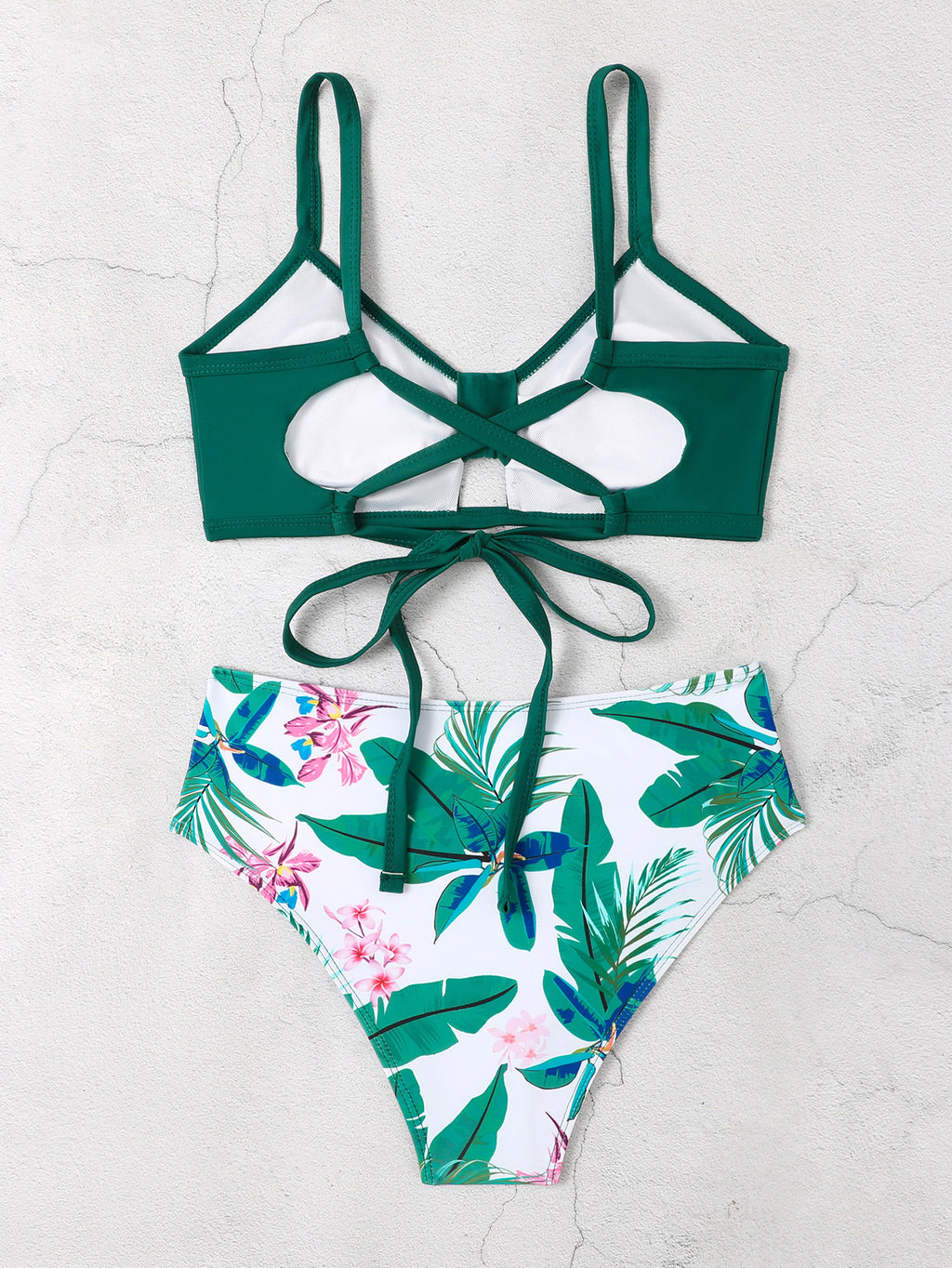 High-Waist Split Bikini Swimsuit - Digital Print Chest Design
