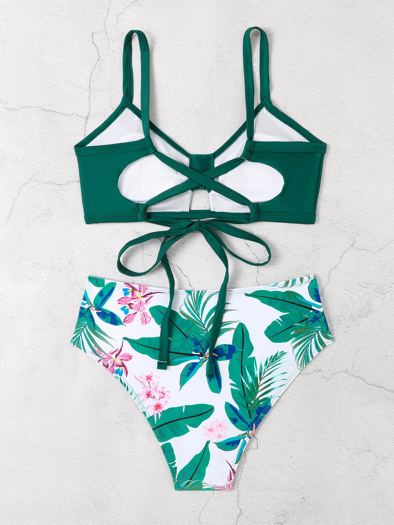 High-Waist Split Bikini Swimsuit - Digital Print Chest Design