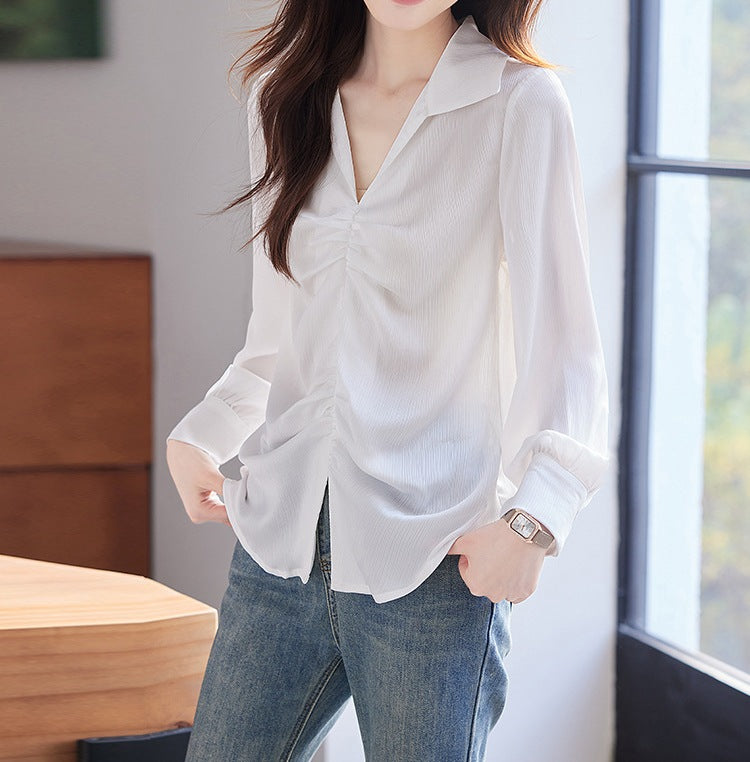 Women's Pleated Long Sleeve Shirt - New Spring & Autumn Fashion Top
