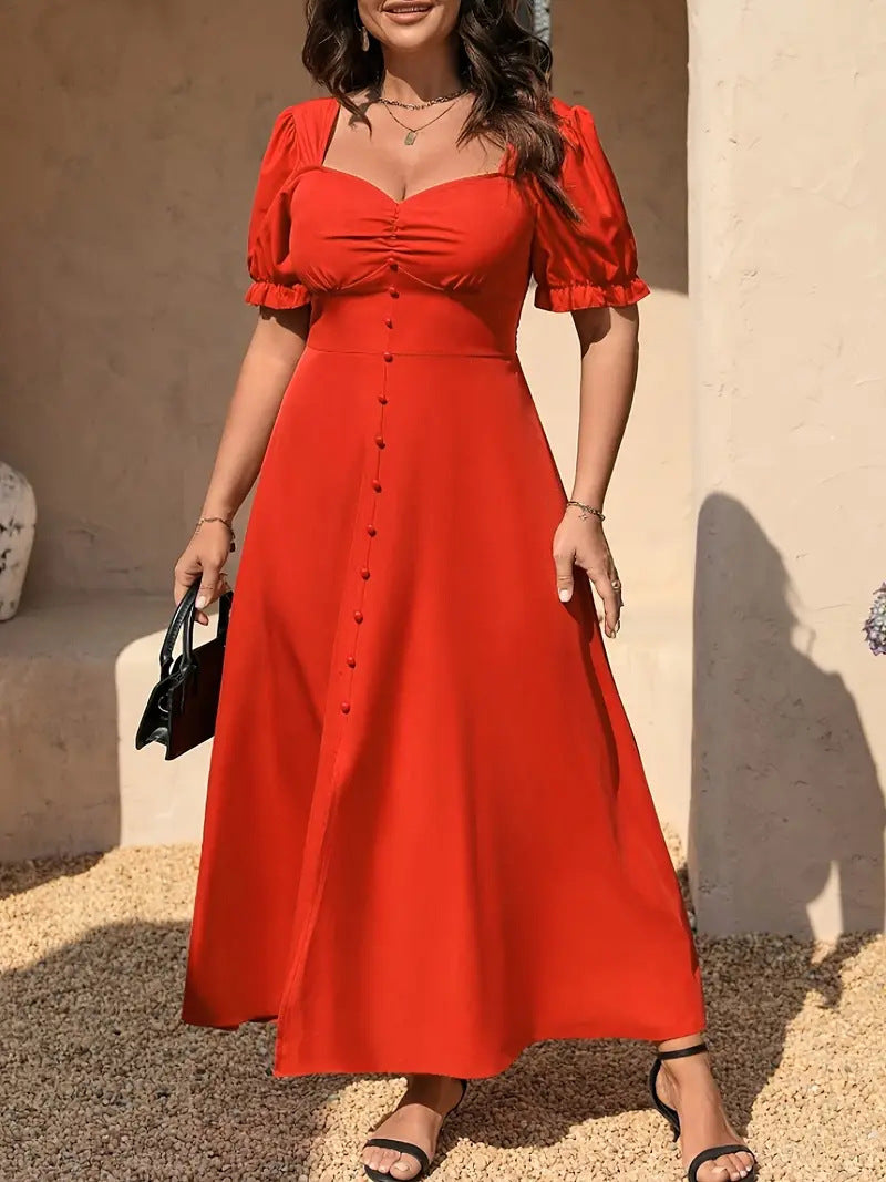Women's Plus Size Puff Sleeve Square Neck Summer Casual Fashion Dress