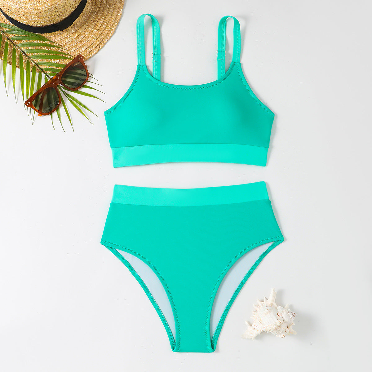 Women's Slim-Fit High-Waist Triangle Swimsuit - Tummy Control, Full Coverage