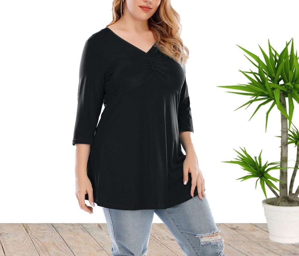 Spring/Autumn New European and American Plus Size Women’s Nine-Sleeve Blouse – Casual Elegant Loose-Fit Top for Ladies