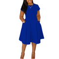 Women's Spring & Summer Casual Slim A-Line Midi Dress with Pockets – Round Neck