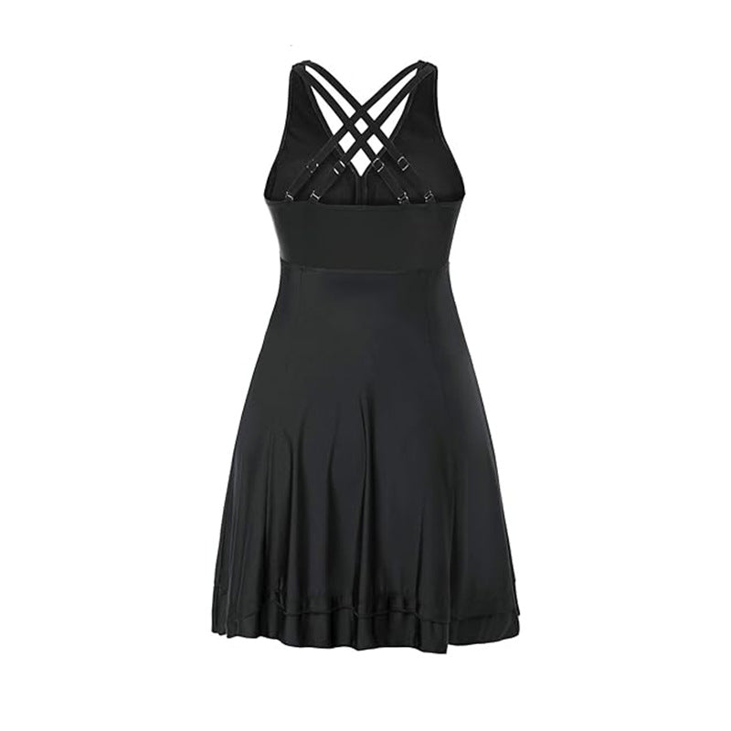 Plus Size Dress-Style One-Piece Swimsuit for Women – Modest Belly-Covering Swim Dress with Skirt