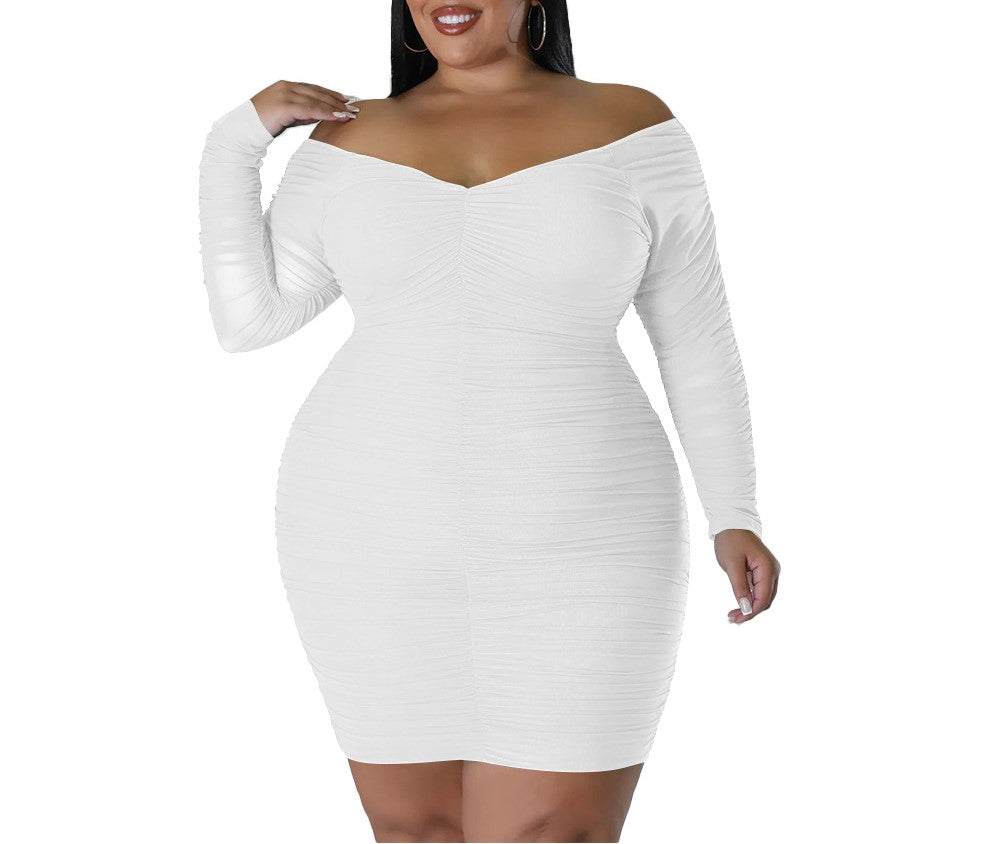 Autumn Plus Size Women's Bodycon Dress with Sheer Mesh Blouse Sleeves – Elegant Nightclub & Party Style