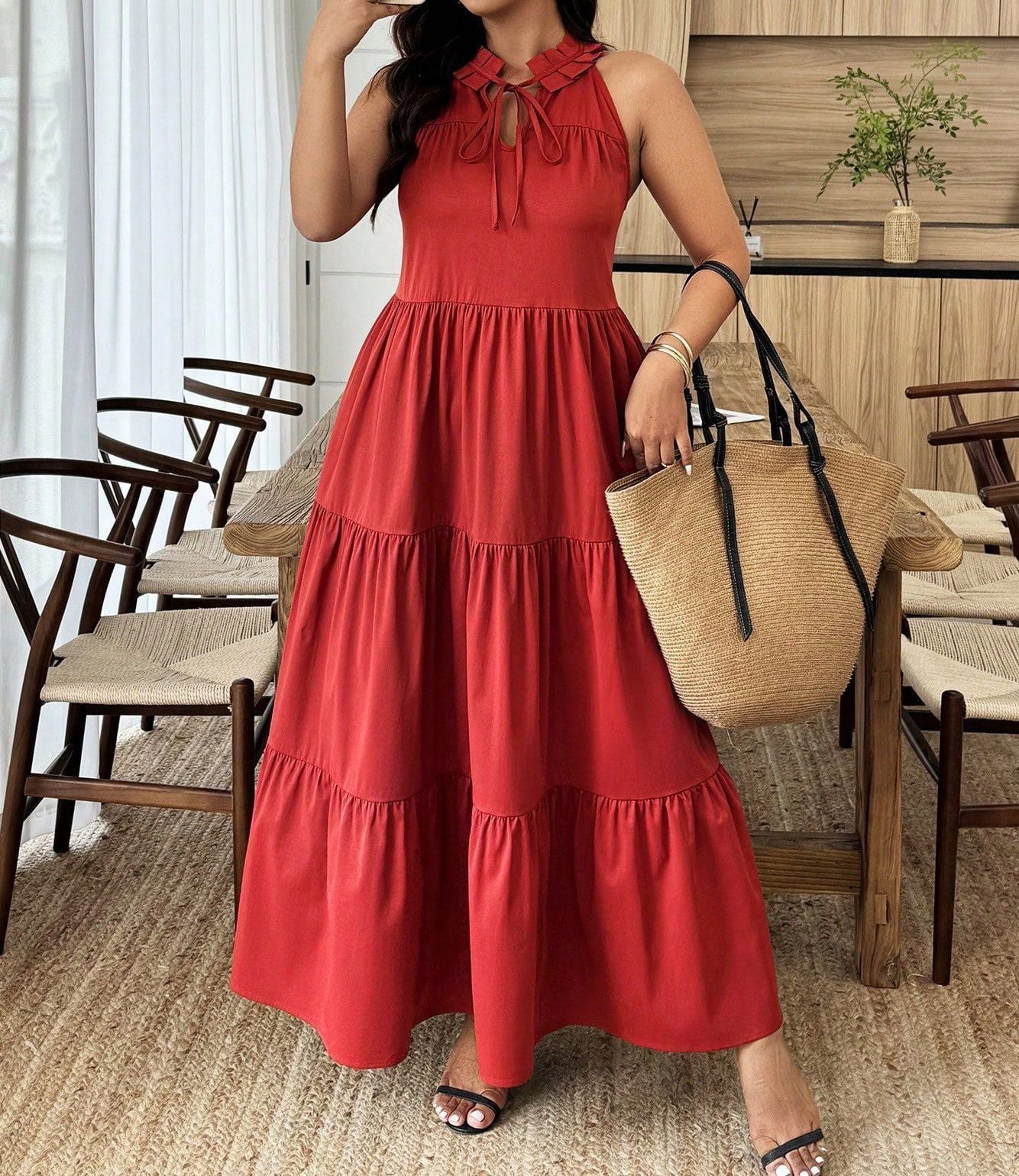 Women's Plus Size Sleeveless V-Neck Casual Dress