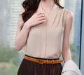 Women's V-Neck Sleeveless Chiffon Satin Shirt - Elegant Summer Lightweight Top
