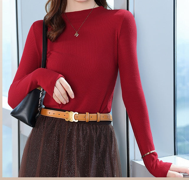 Women's Round Neck Long Sleeve T-Shirt - Early Autumn Casual Soft Inner Layer Basic Top