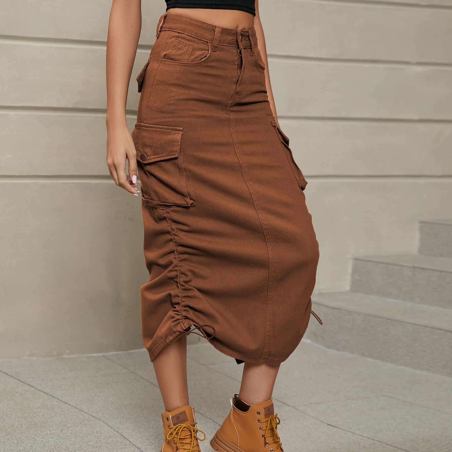 Women's Denim Workwear Skirt - Casual Mid-Length Style